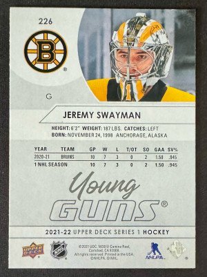 2021-22 Upper Deck Jeremy Swayman Young Guns back